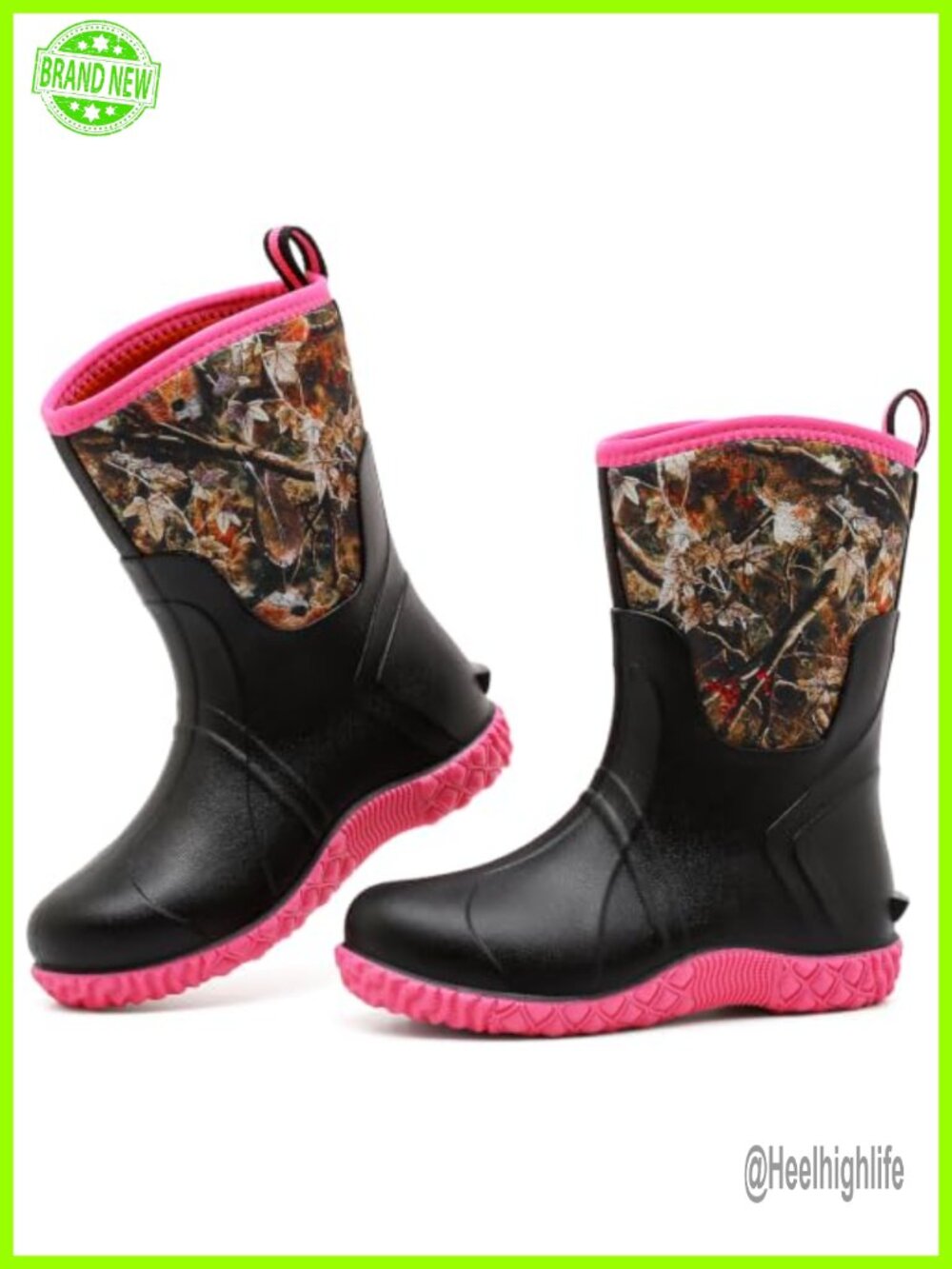 Waterproof Neoprene Camo Rain Boots Mid-Calf Insulated Garden Work Boots